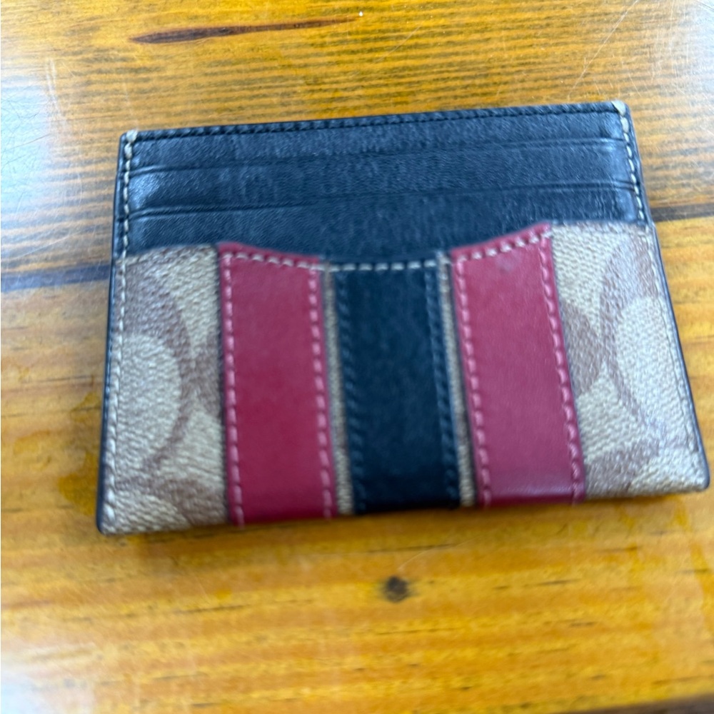 Coach Men's Black and Red Stripe Card Holder